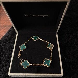 Van Cleef & Arpels Green Alhambra Four-Leaf Clover Bracelet - Gold